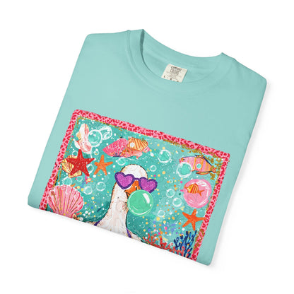 Sea Duck Mermaid T-Shirt — Whimsical Beach Graphic Tee with Sunglasses & Shell Bra