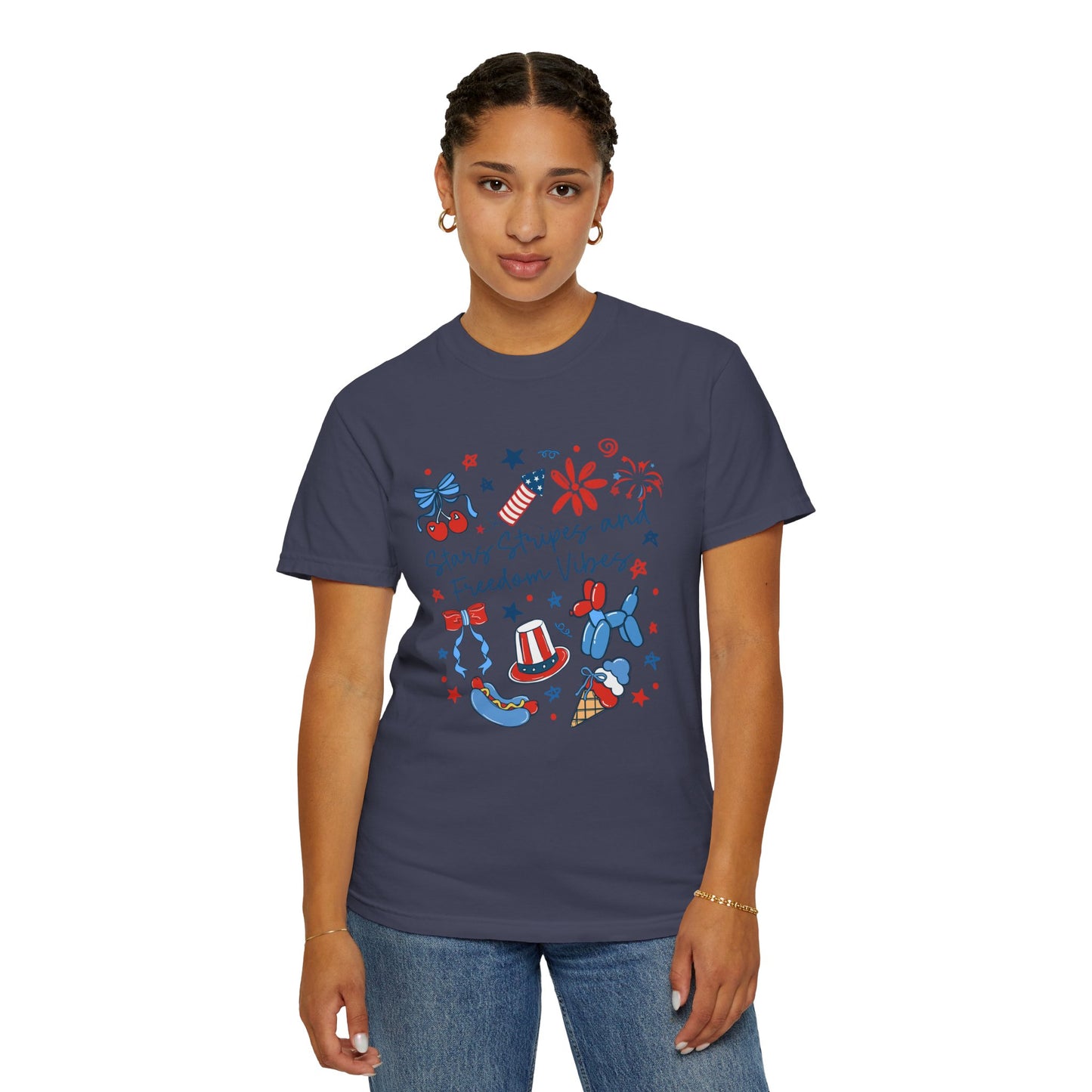 Patriotic 4th of July T-Shirt — "Stars, Stripes and Freedom Vibes" Graphic Tee
