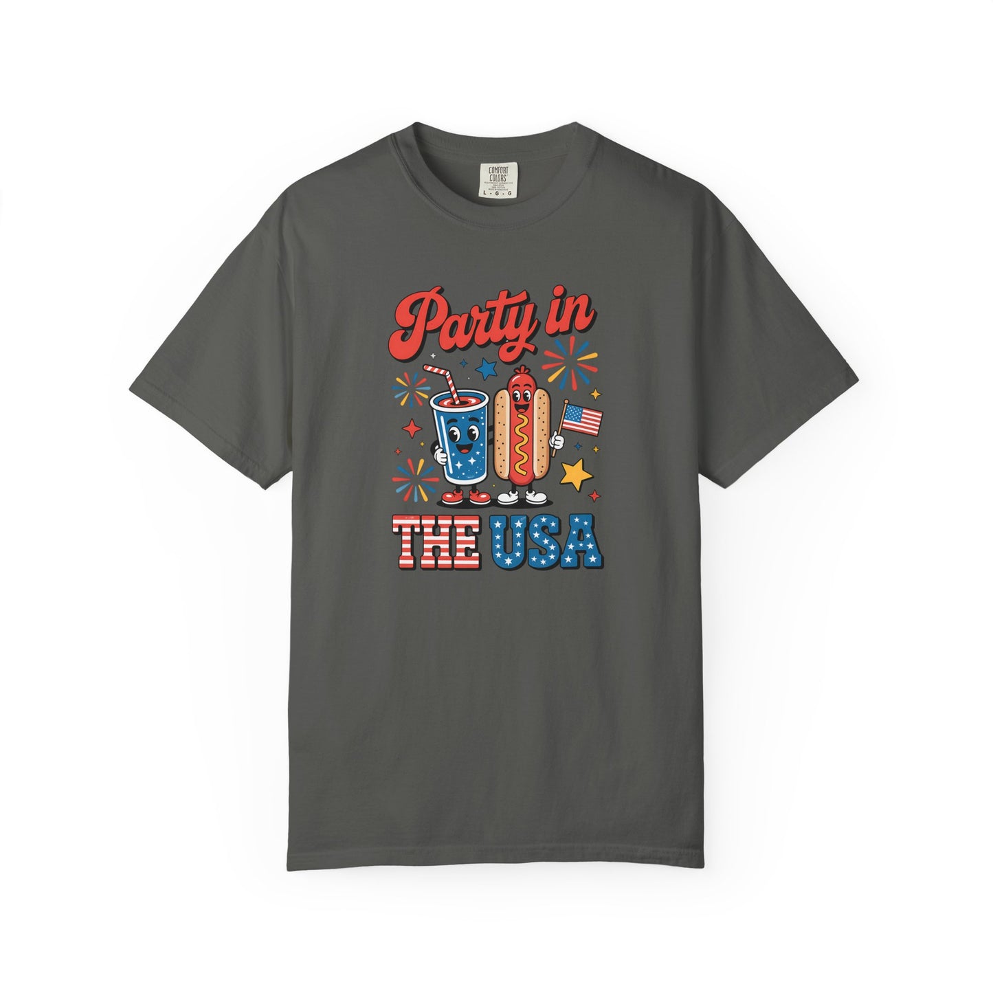 Party in the USA T-Shirt — 4th of July Hot Dog & Soda Graphic Tee