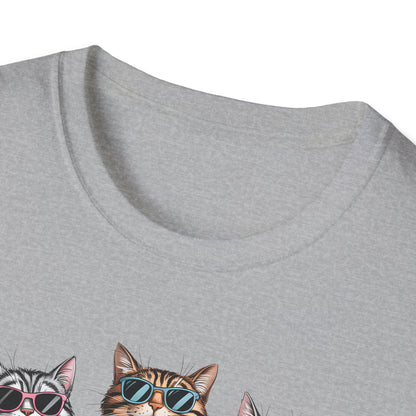 Funny Cats in Bathing Suits T-Shirt — Retro Trio Cat Beach Tee