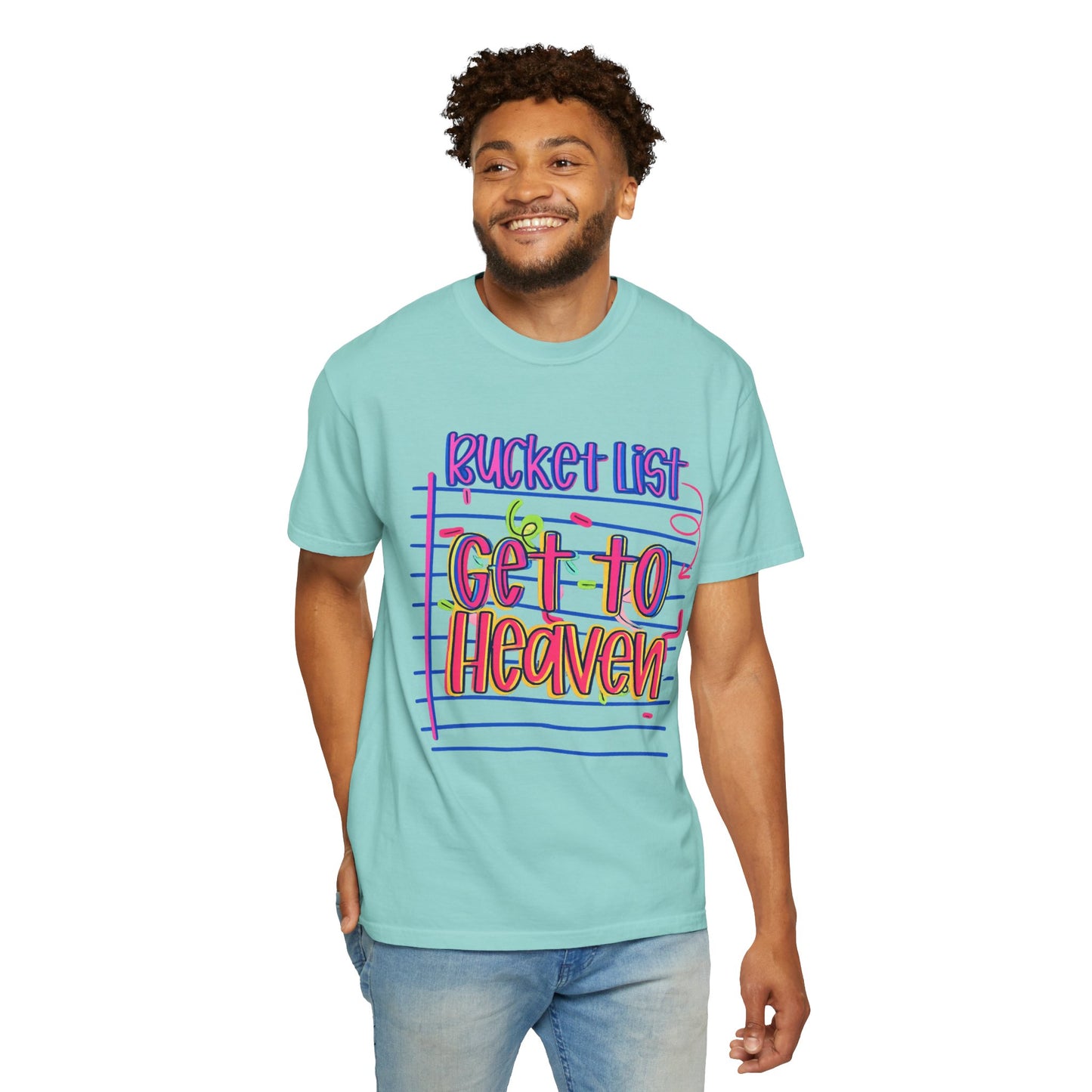 Get to Heaven T-Shirt — "Bucket List" Colorful Notebook Graphic