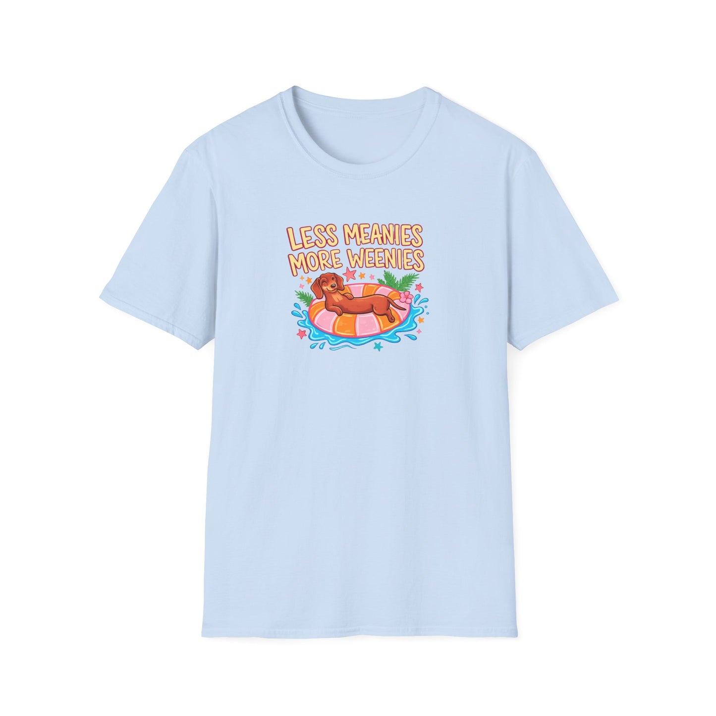 Less Meanies More Weenies T‑Shirt — Funny Hot Dog Pool Graphic Tee