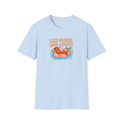 Less Meanies More Weenies T‑Shirt — Funny Hot Dog Pool Graphic Tee