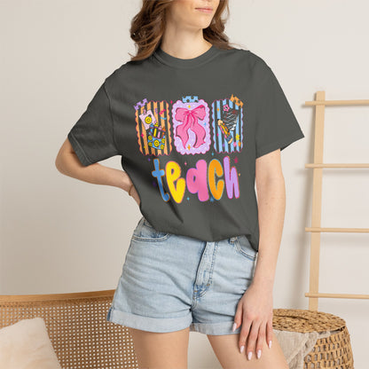 Teacher Gift T‑Shirt — Colorful 'Teach' Classroom Apple & Supplies Design