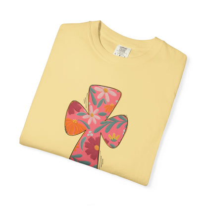 Floral Cross T-Shirt — Tropical Flower Graphic Tee