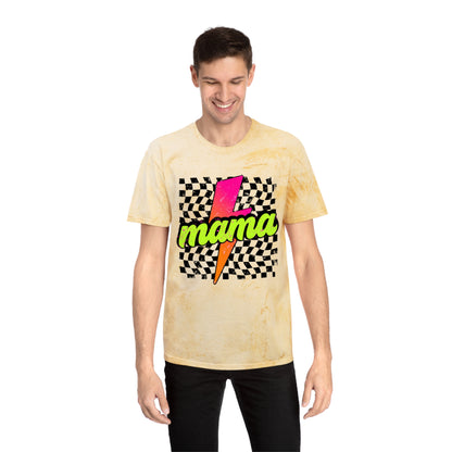 Mama Lightning Bolt T-Shirt — Retro Neon Checkered Graphic Tee