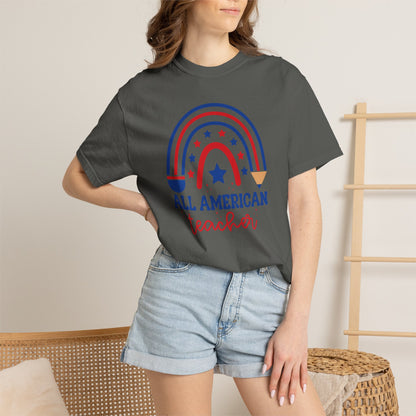 All American Teacher T-Shirt — Patriotic Rainbow Teacher Top