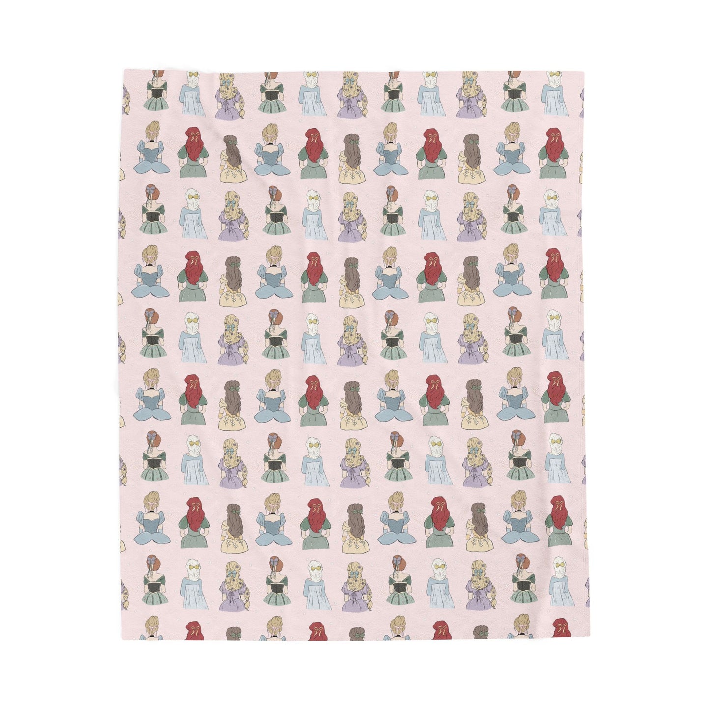 Princess Pattern Velveteen Plush Blanket – Cute Fairy Tale Dolls on Pink