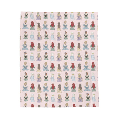 Princess Pattern Velveteen Plush Blanket – Cute Fairy Tale Dolls on Pink