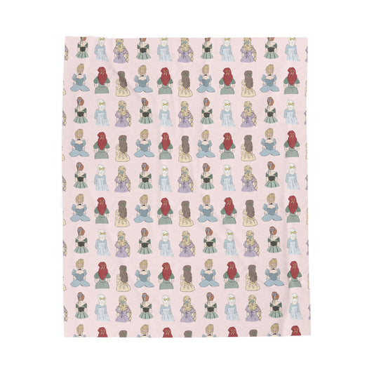 Princess Pattern Velveteen Plush Blanket – Cute Fairy Tale Dolls on Pink