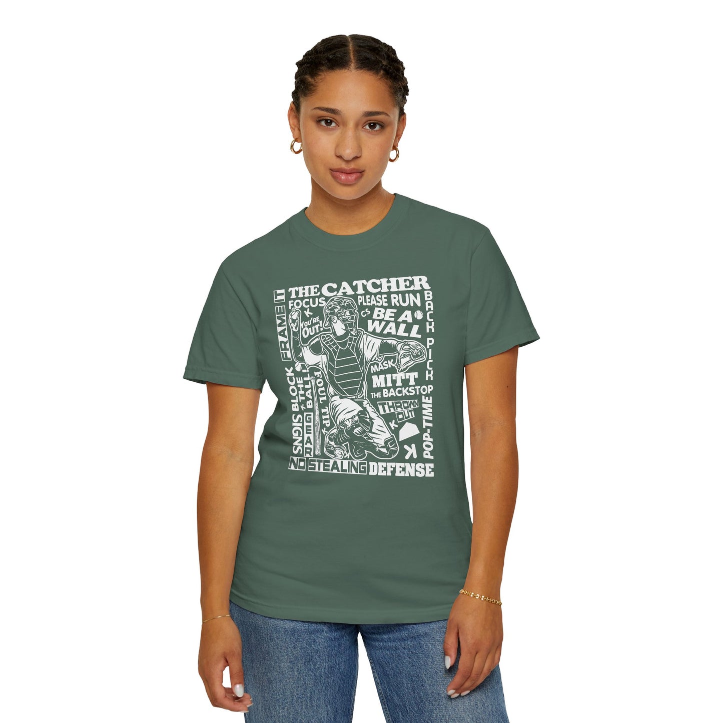 Catcher Graphic T-Shirt — Vintage-Inspired Baseball Catcher Design