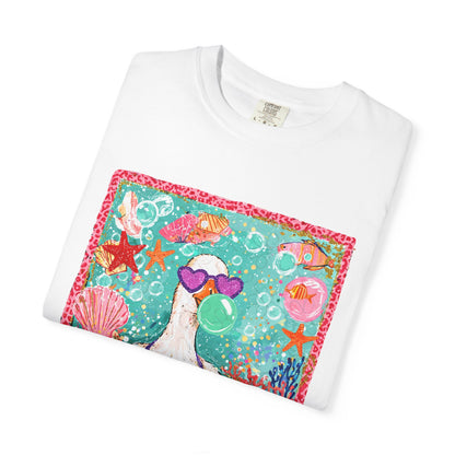 Sea Duck Mermaid T-Shirt — Whimsical Beach Graphic Tee with Sunglasses & Shell Bra