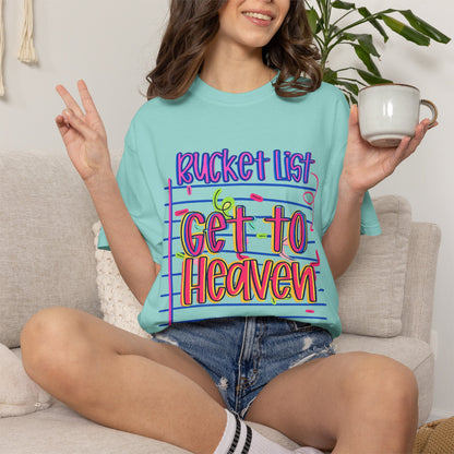 Get to Heaven T-Shirt — "Bucket List" Colorful Notebook Graphic
