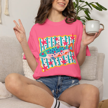 Fish Pattern T-Shirt — Colorful Retro Sea Life Graphic Tee