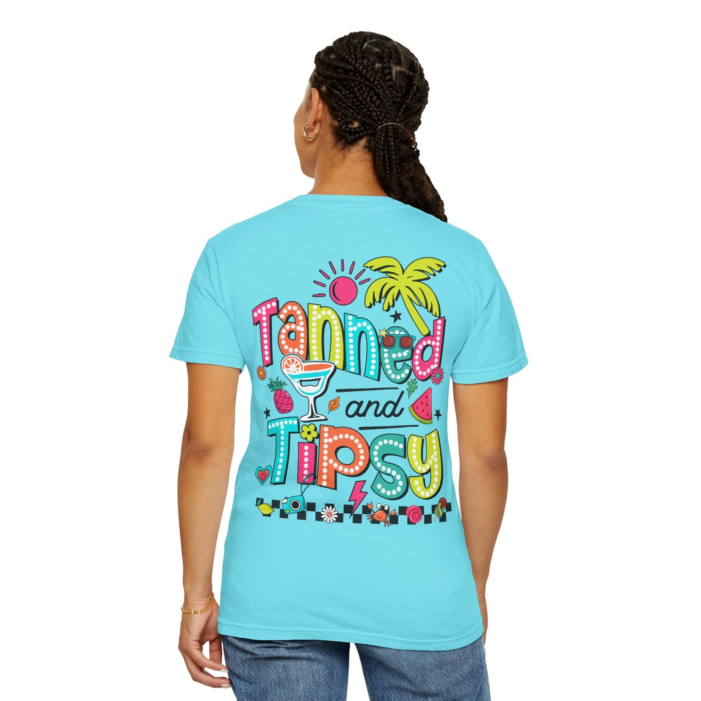T-Shirt — "Tanned and Tipsy" Colorful Tropical Cocktail Tee
