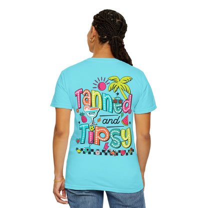 T-Shirt — "Tanned and Tipsy" Colorful Tropical Cocktail Tee