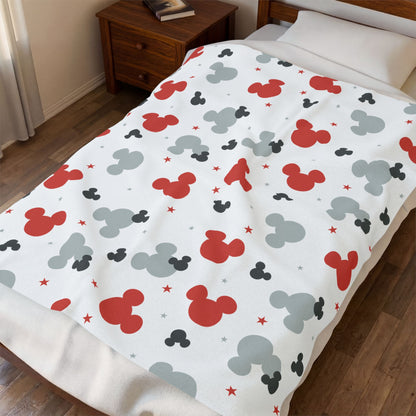 Plush Blanket — Red & Gray Mouse Head Pattern Velveteen Throw